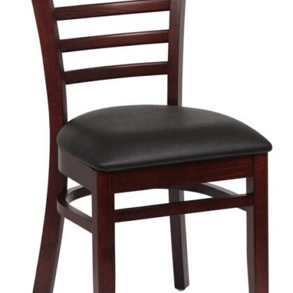 Ladder Back Chair,  Walnut Finish, Upholstered Seat