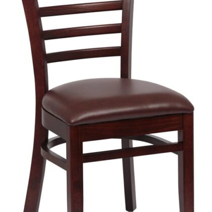 Ladder Back Chair,  Walnut Finish, Upholstered Seat