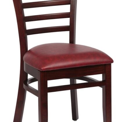 Ladder Back Chair,  Walnut Finish, Upholstered Seat