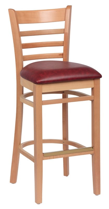 Wood Bar Stool, Natural Finish, Upholstered Seat