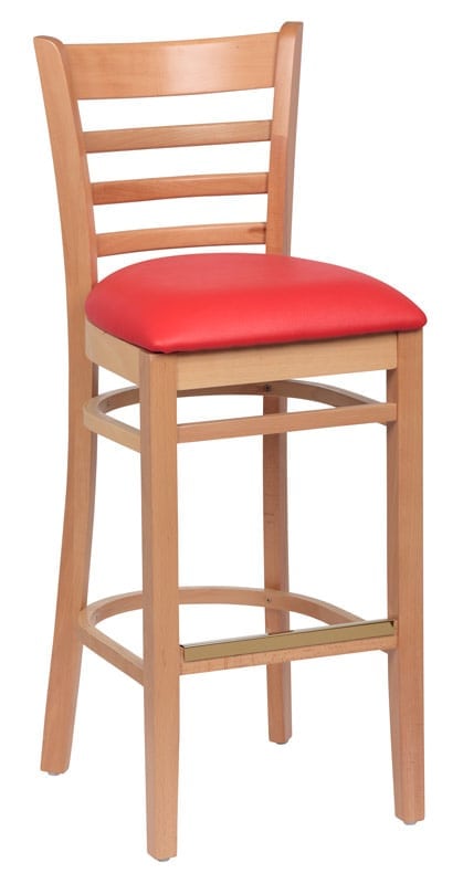 Wood Bar Stool, Natural Finish, Upholstered Seat