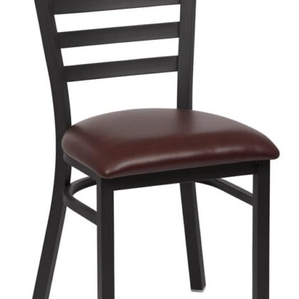 Ladder Back Metal Chair, Brown Seat