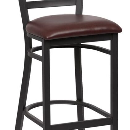 Ladder Back Metal Bar Stool, Brown Seat