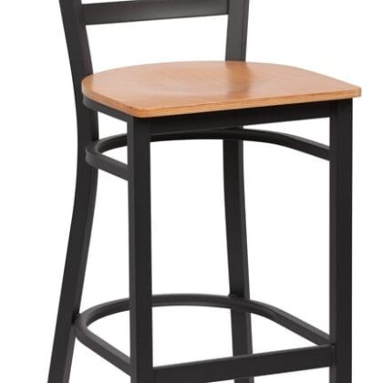 Ladder Back Metal Bar Stool, Natural Finish Wood Seat